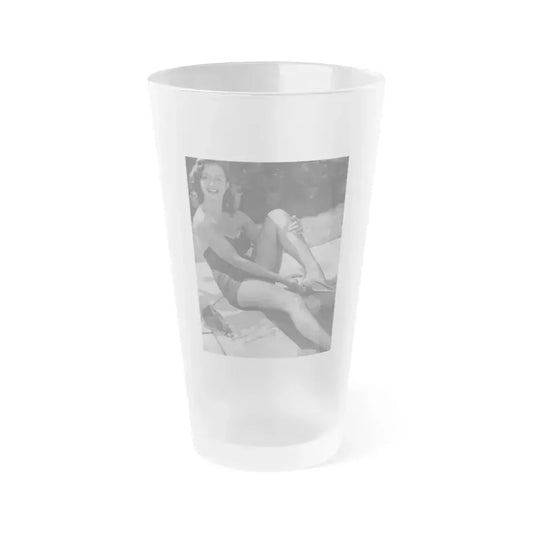 Greta Thyssen #08 - American Beauties Mag. '53 - 1 B&W Photo (Vintage Female Icon) Frosted Pint Glass 16oz 16oz Frosted - Go Mug Yourself