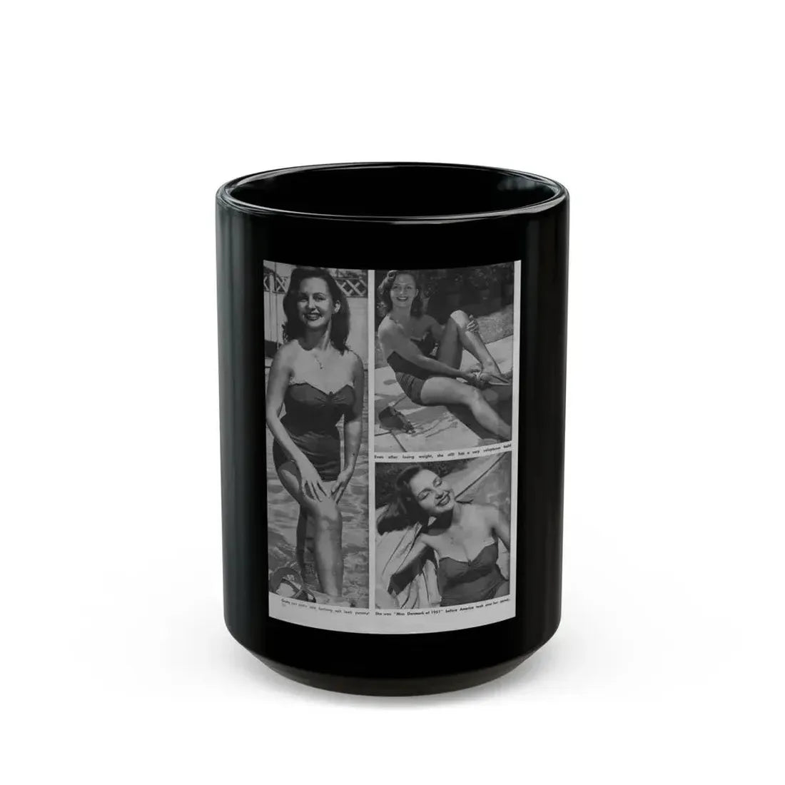 Greta Thyssen #10 - American Beauties Mag. '53 - 3 B&W Photos (Vintage Female Icon) Black Coffee Mug 15oz - Go Mug Yourself