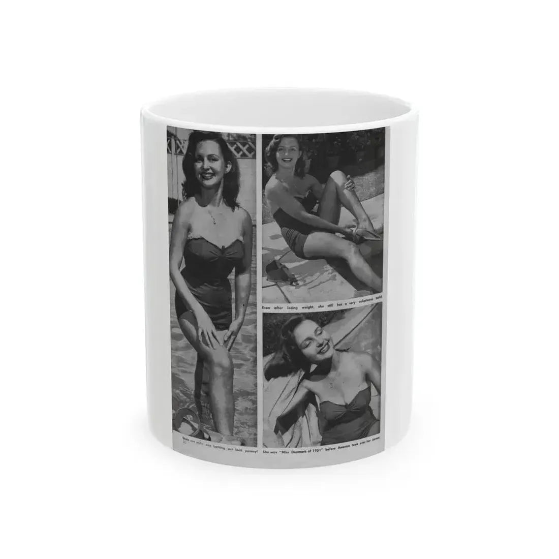 Greta Thyssen #10 - American Beauties Mag. '53 - 3 B&W Photos (Vintage Female Icon) White Coffee Mug 11oz - Go Mug Yourself