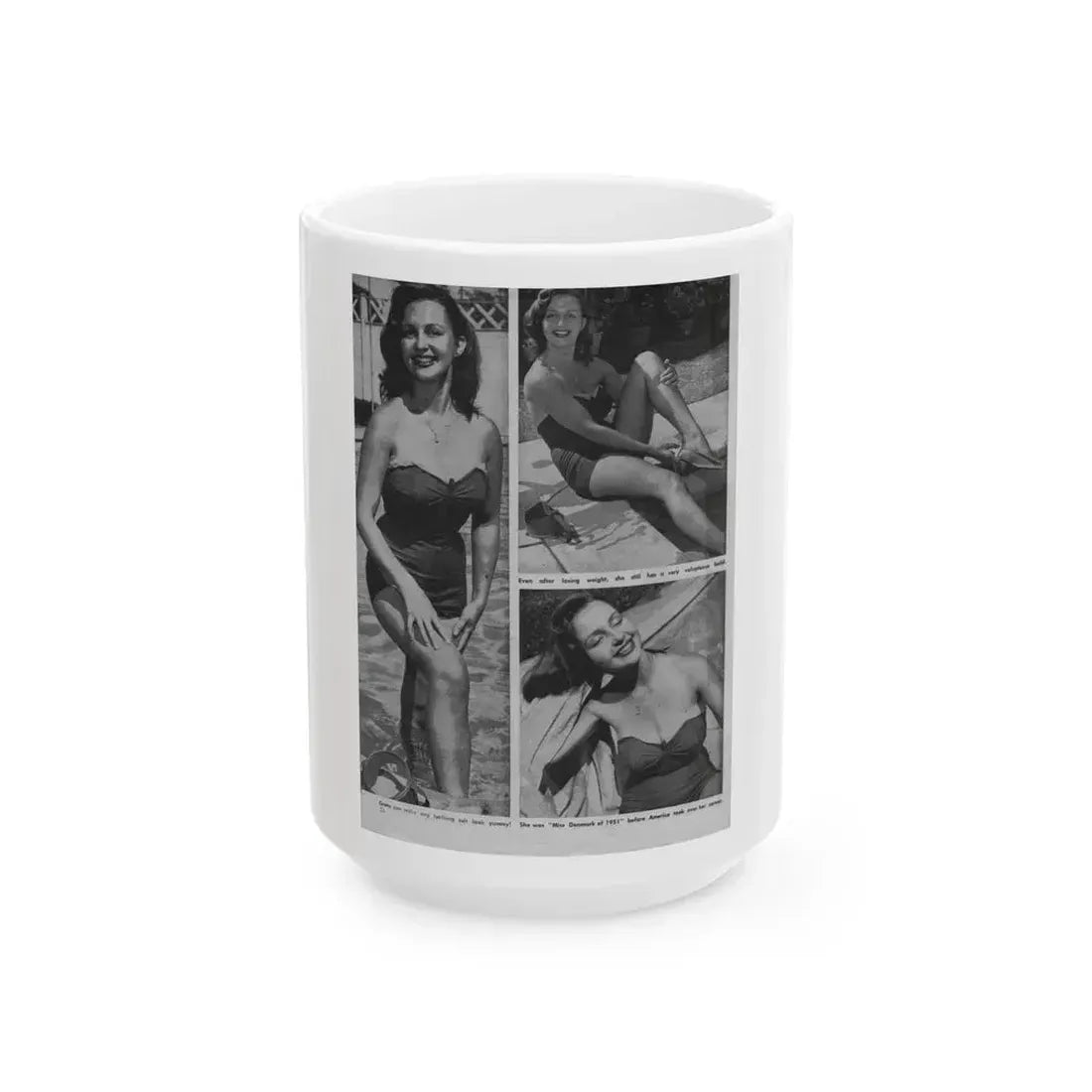 Greta Thyssen #10 - American Beauties Mag. '53 - 3 B&W Photos (Vintage Female Icon) White Coffee Mug 15oz - Go Mug Yourself