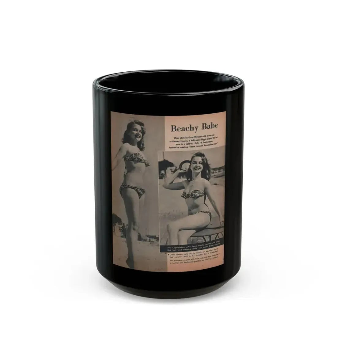 Greta Thyssen #119 - Gala Mag. January '53 - 2 B&W Photos & Captions (Vintage Female Icon) Black Coffee Mug 15oz - Go Mug Yourself