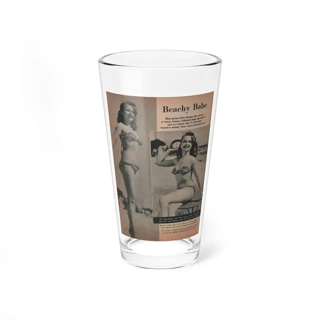 Greta Thyssen #119 - Gala Mag. January '53 - 2 B&W Photos & Captions (Vintage Female Icon) Pint Glass 16oz 16oz - Go Mug Yourself