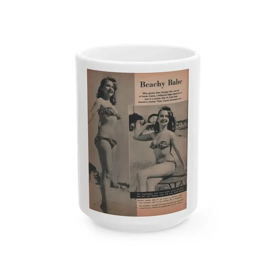 Greta Thyssen #119 - Gala Mag. January '53 - 2 B&W Photos & Captions (Vintage Female Icon) White Coffee Mug 15oz - Go Mug Yourself