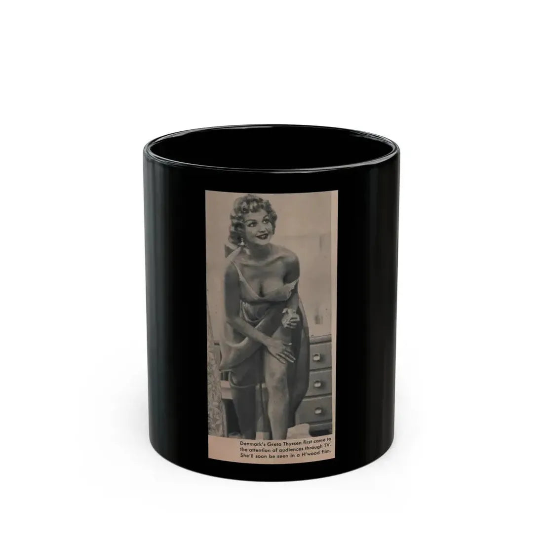 Greta Thyssen #121 - Scamp Mag. Sept. '58 - 1 Small B&W Photo (Vintage Female Icon) Black Coffee Mug 11oz - Go Mug Yourself