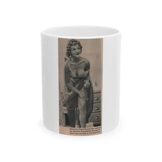 Greta Thyssen #121 - Scamp Mag. Sept. '58 - 1 Small B&W Photo (Vintage Female Icon) White Coffee Mug 11oz - Go Mug Yourself
