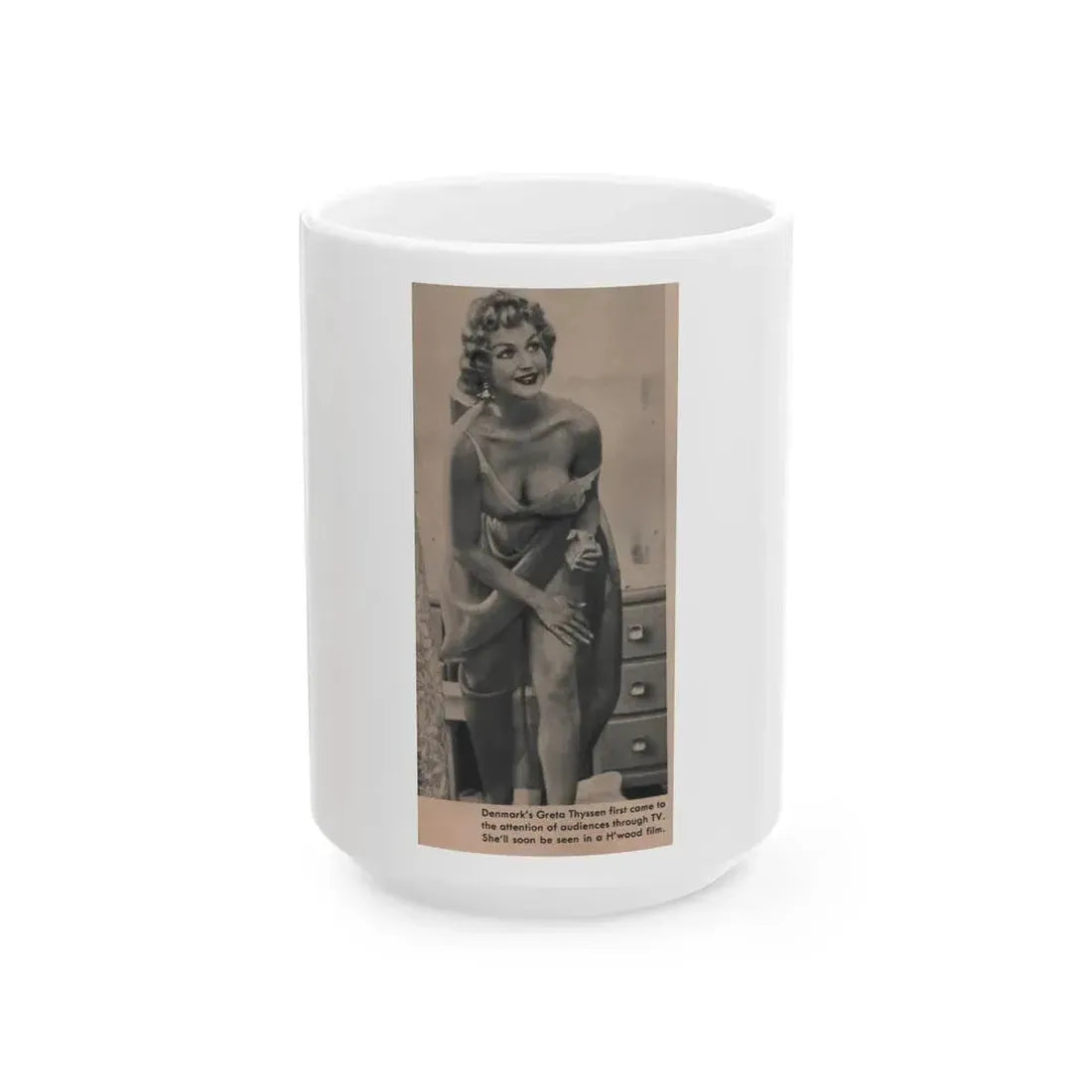 Greta Thyssen #121 - Scamp Mag. Sept. '58 - 1 Small B&W Photo (Vintage Female Icon) White Coffee Mug 15oz - Go Mug Yourself