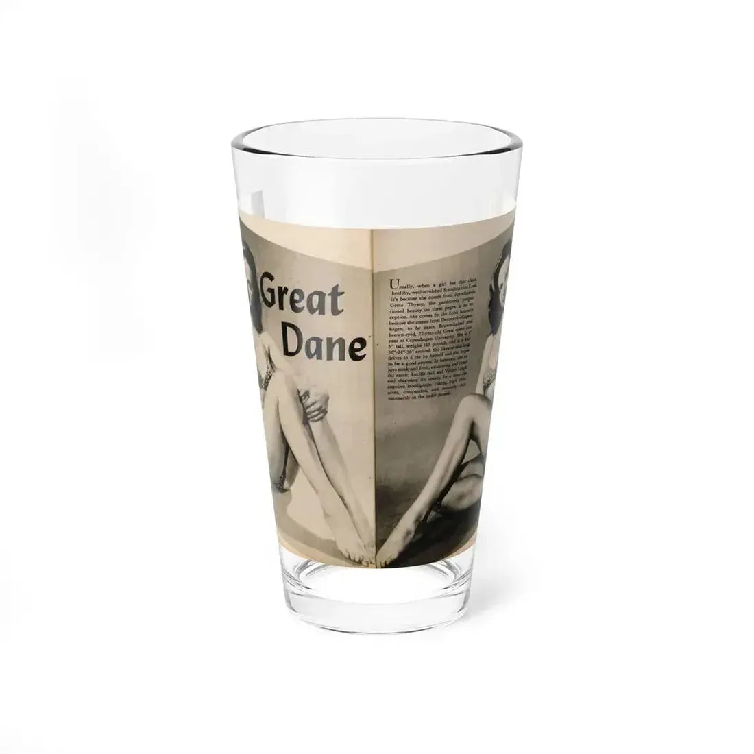 Greta Thyssen #123 - 2 Pages with, 2 B&W Photos & Paragraph from Cover Girls Models Mag. June '54 (Vintage Female Icon) Pint Glass 16oz 16oz - Go Mug Yourself
