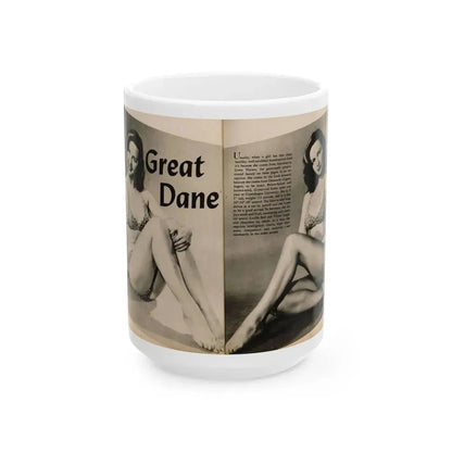 Greta Thyssen #123 - 2 Pages with, 2 B&W Photos & Paragraph from Cover Girls Models Mag. June '54 (Vintage Female Icon) White Coffee Mug 15oz - Go Mug Yourself