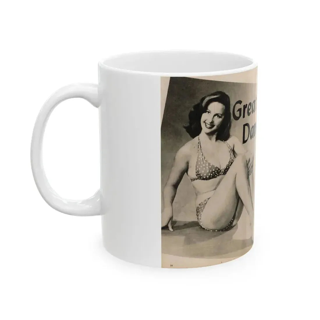Greta Thyssen #123 - 2 Pages with, 2 B&W Photos & Paragraph from Cover Girls Models Mag. June '54 (Vintage Female Icon) White Coffee Mug - Go Mug Yourself