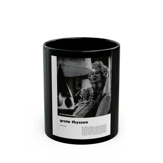 Greta Thyssen #126 - 1 Page with, 1 B&W Photo & Paragraph from Modern Man Mag. April '57 (Vintage Female Icon) Black Coffee Mug 11oz - Go Mug Yourself