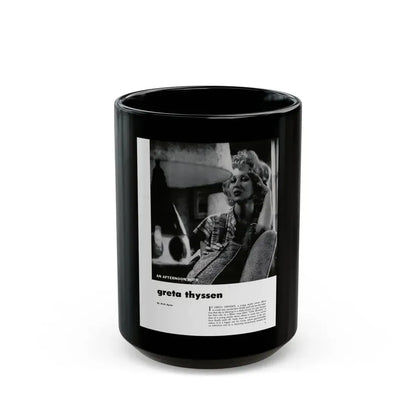 Greta Thyssen #126 - 1 Page with, 1 B&W Photo & Paragraph from Modern Man Mag. April '57 (Vintage Female Icon) Black Coffee Mug 15oz - Go Mug Yourself