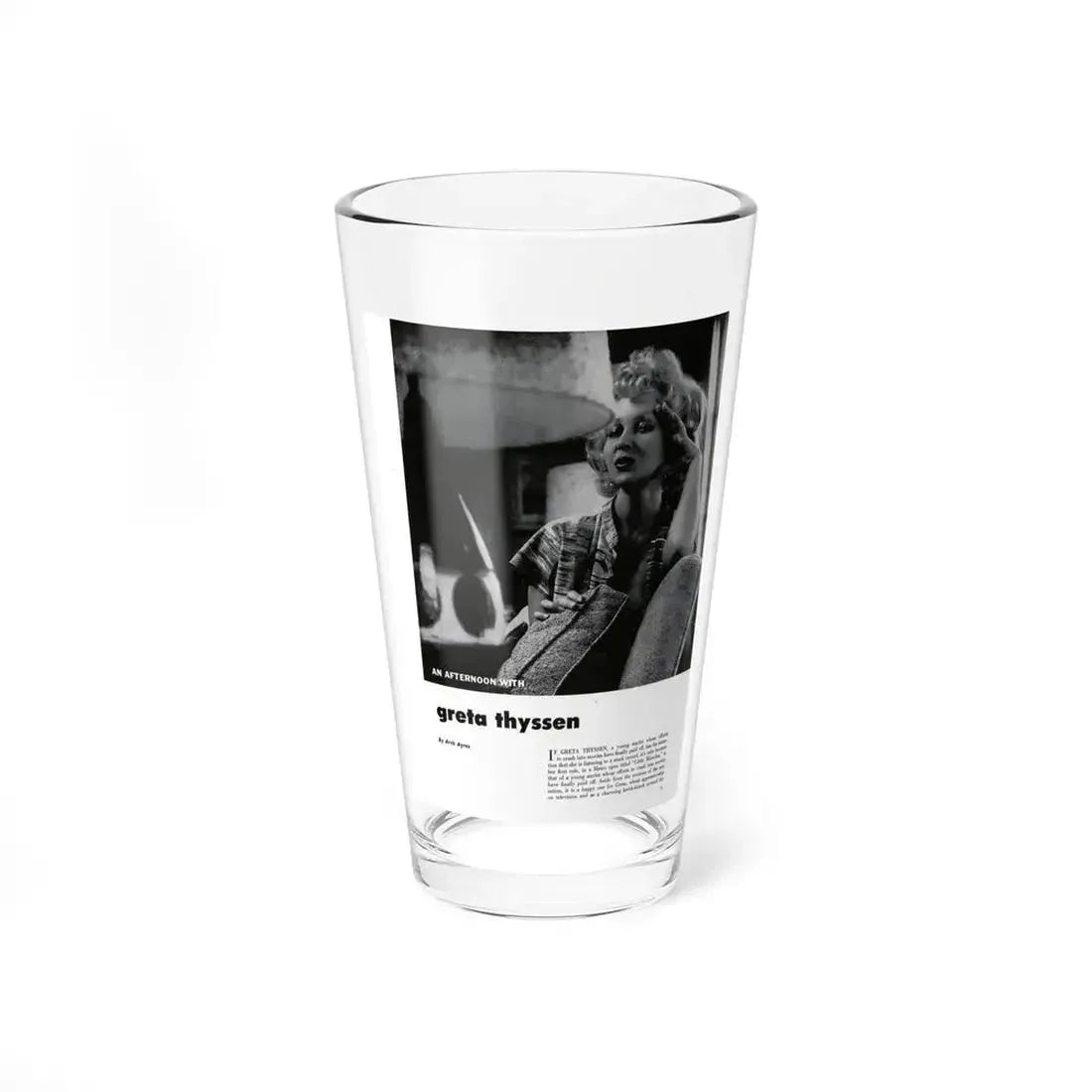Greta Thyssen #126 - 1 Page with, 1 B&W Photo & Paragraph from Modern Man Mag. April '57 (Vintage Female Icon) Pint Glass 16oz 16oz - Go Mug Yourself