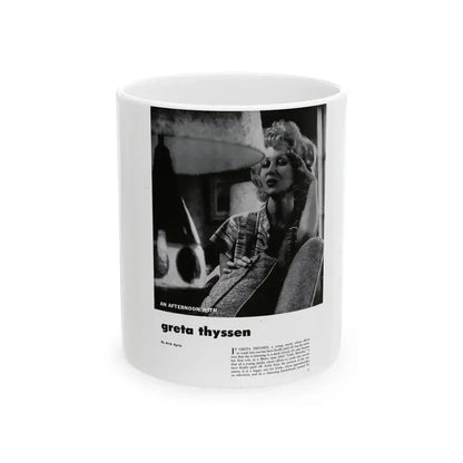 Greta Thyssen #126 - 1 Page with, 1 B&W Photo & Paragraph from Modern Man Mag. April '57 (Vintage Female Icon) White Coffee Mug 11oz - Go Mug Yourself