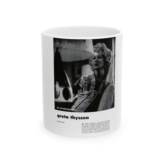 Greta Thyssen #126 - 1 Page with, 1 B&W Photo & Paragraph from Modern Man Mag. April '57 (Vintage Female Icon) White Coffee Mug 11oz - Go Mug Yourself