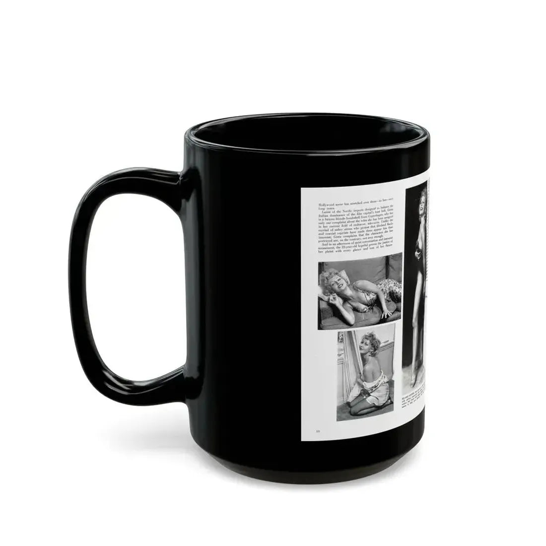 Greta Thyssen #127 - 2 Pages 5 B&W Photos from Modern Man Mag. April '57 (Vintage Female Icon) Black Coffee Mug - Go Mug Yourself