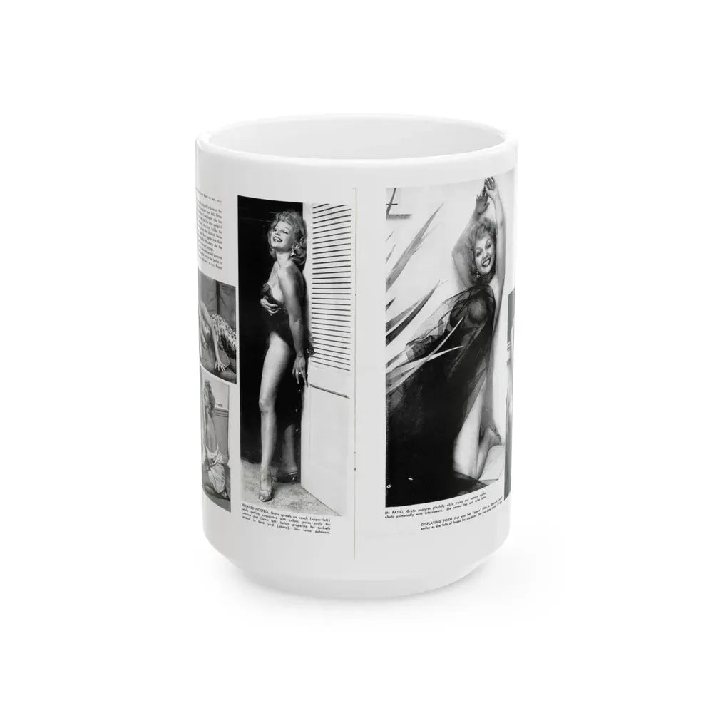 Greta Thyssen #127 - 2 Pages 5 B&W Photos from Modern Man Mag. April '57 (Vintage Female Icon) White Coffee Mug 15oz - Go Mug Yourself