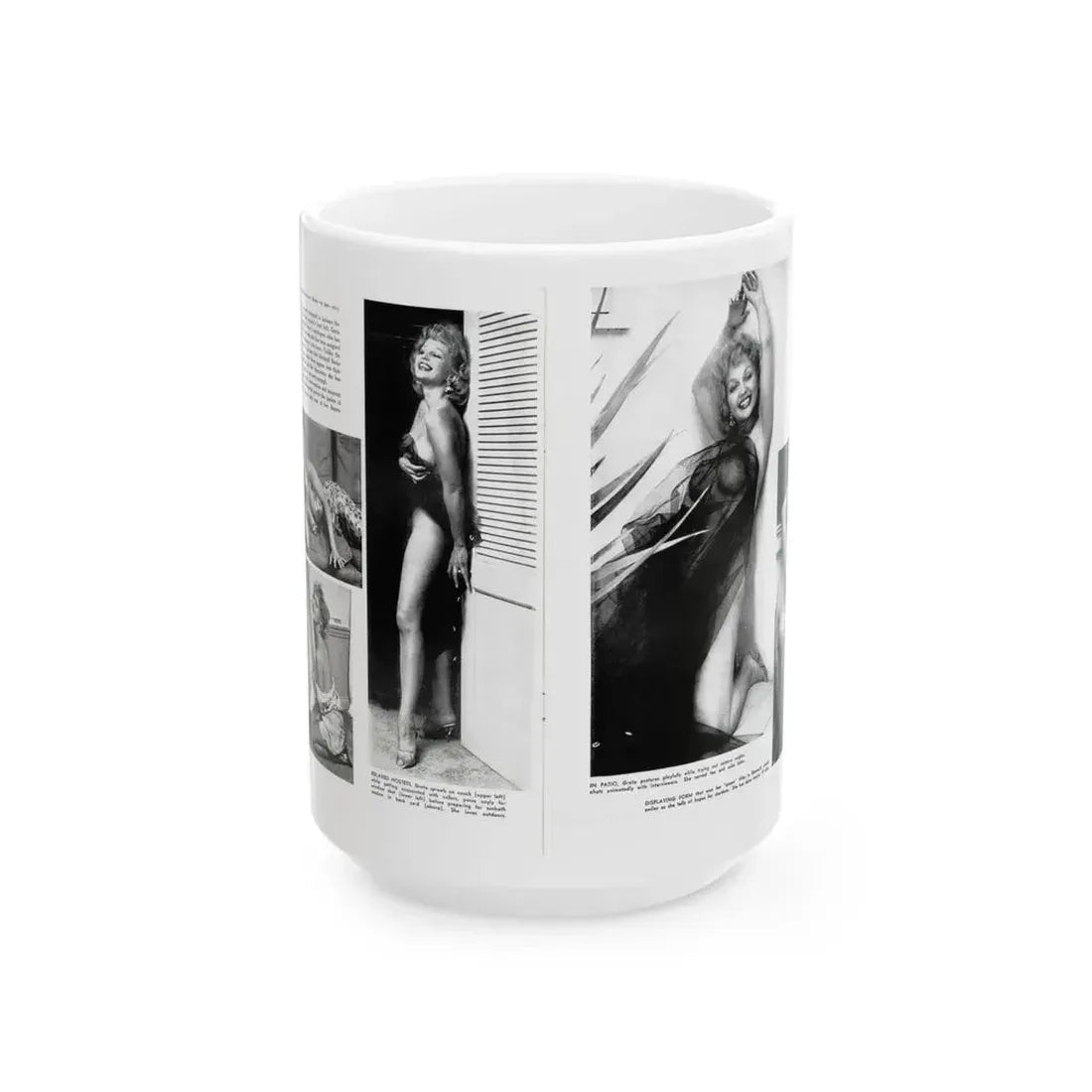 Greta Thyssen #127 - 2 Pages 5 B&W Photos from Modern Man Mag. April '57 (Vintage Female Icon) White Coffee Mug 15oz - Go Mug Yourself