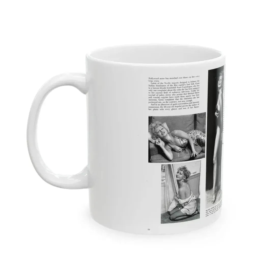 Greta Thyssen #127 - 2 Pages 5 B&W Photos from Modern Man Mag. April '57 (Vintage Female Icon) White Coffee Mug - Go Mug Yourself