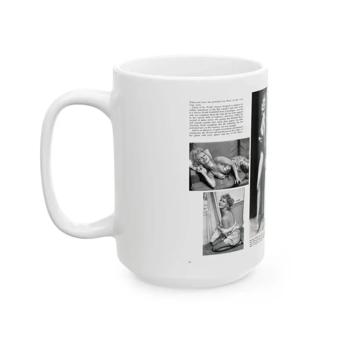 Greta Thyssen #127 - 2 Pages 5 B&W Photos from Modern Man Mag. April '57 (Vintage Female Icon) White Coffee Mug - Go Mug Yourself