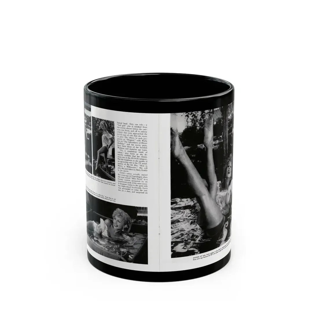 Greta Thyssen #128 - 2 Pages 4 B&W Photos from Modern Man Mag. April '57 (Vintage Female Icon) Black Coffee Mug 11oz - Go Mug Yourself
