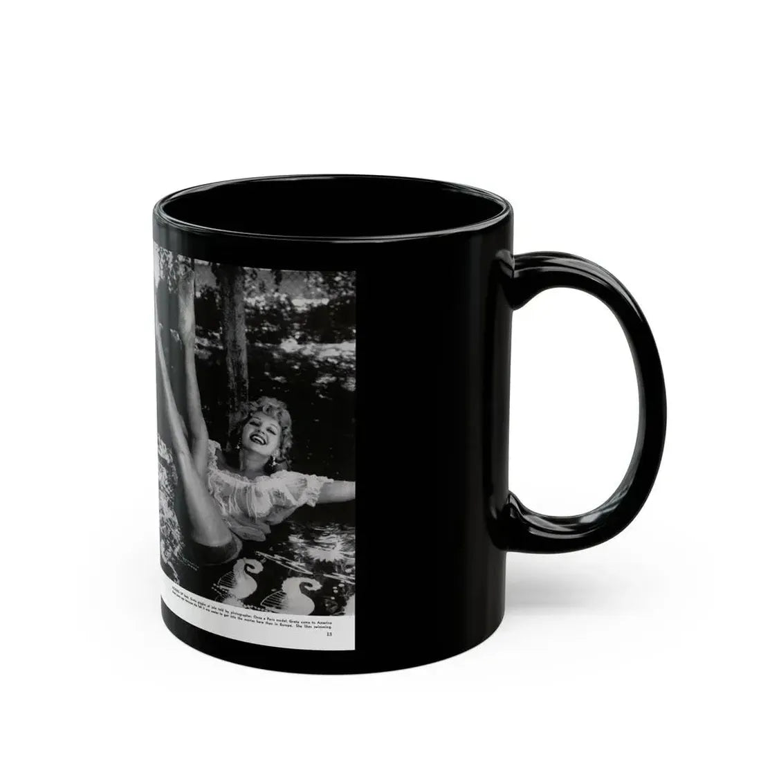 Greta Thyssen #128 - 2 Pages 4 B&W Photos from Modern Man Mag. April '57 (Vintage Female Icon) Black Coffee Mug - Go Mug Yourself