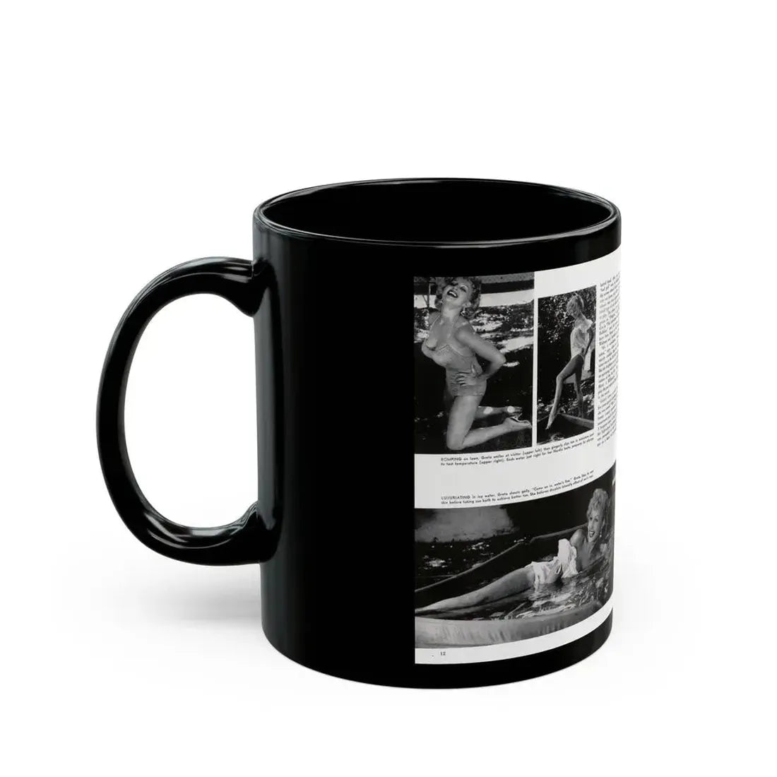 Greta Thyssen #128 - 2 Pages 4 B&W Photos from Modern Man Mag. April '57 (Vintage Female Icon) Black Coffee Mug - Go Mug Yourself