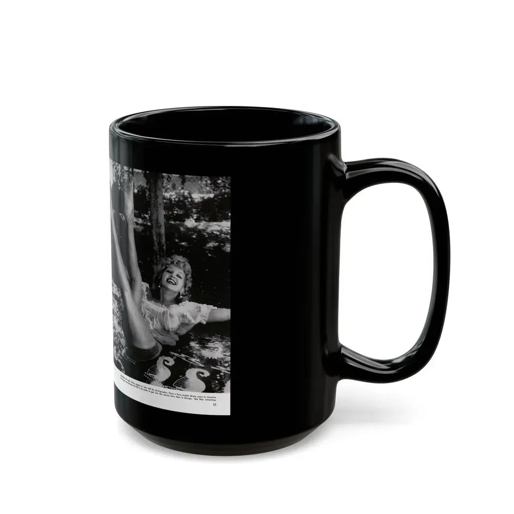Greta Thyssen #128 - 2 Pages 4 B&W Photos from Modern Man Mag. April '57 (Vintage Female Icon) Black Coffee Mug - Go Mug Yourself