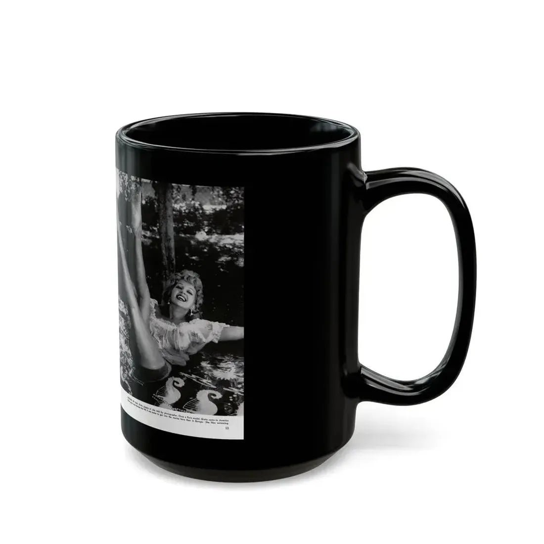 Greta Thyssen #128 - 2 Pages 4 B&W Photos from Modern Man Mag. April '57 (Vintage Female Icon) Black Coffee Mug - Go Mug Yourself