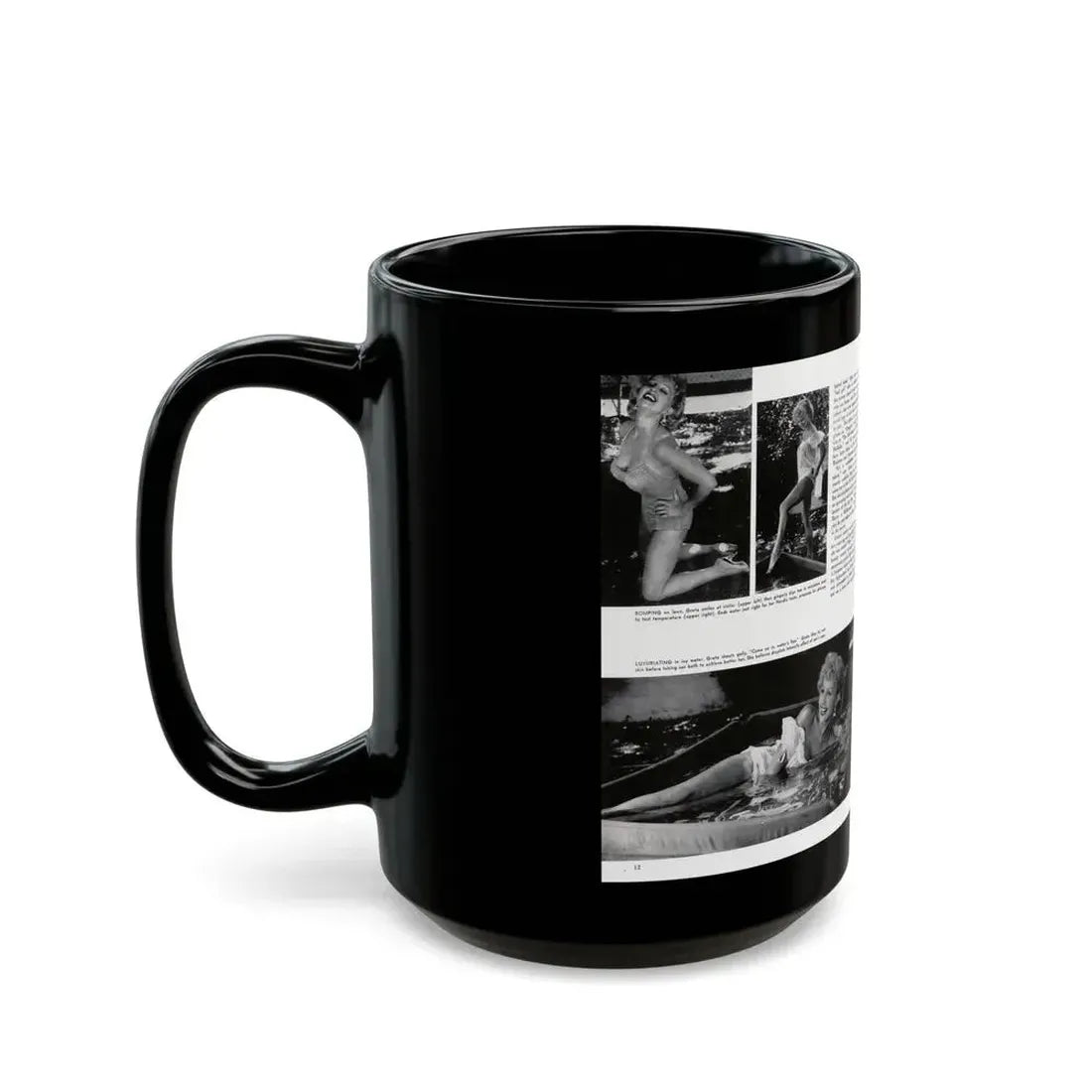 Greta Thyssen #128 - 2 Pages 4 B&W Photos from Modern Man Mag. April '57 (Vintage Female Icon) Black Coffee Mug - Go Mug Yourself