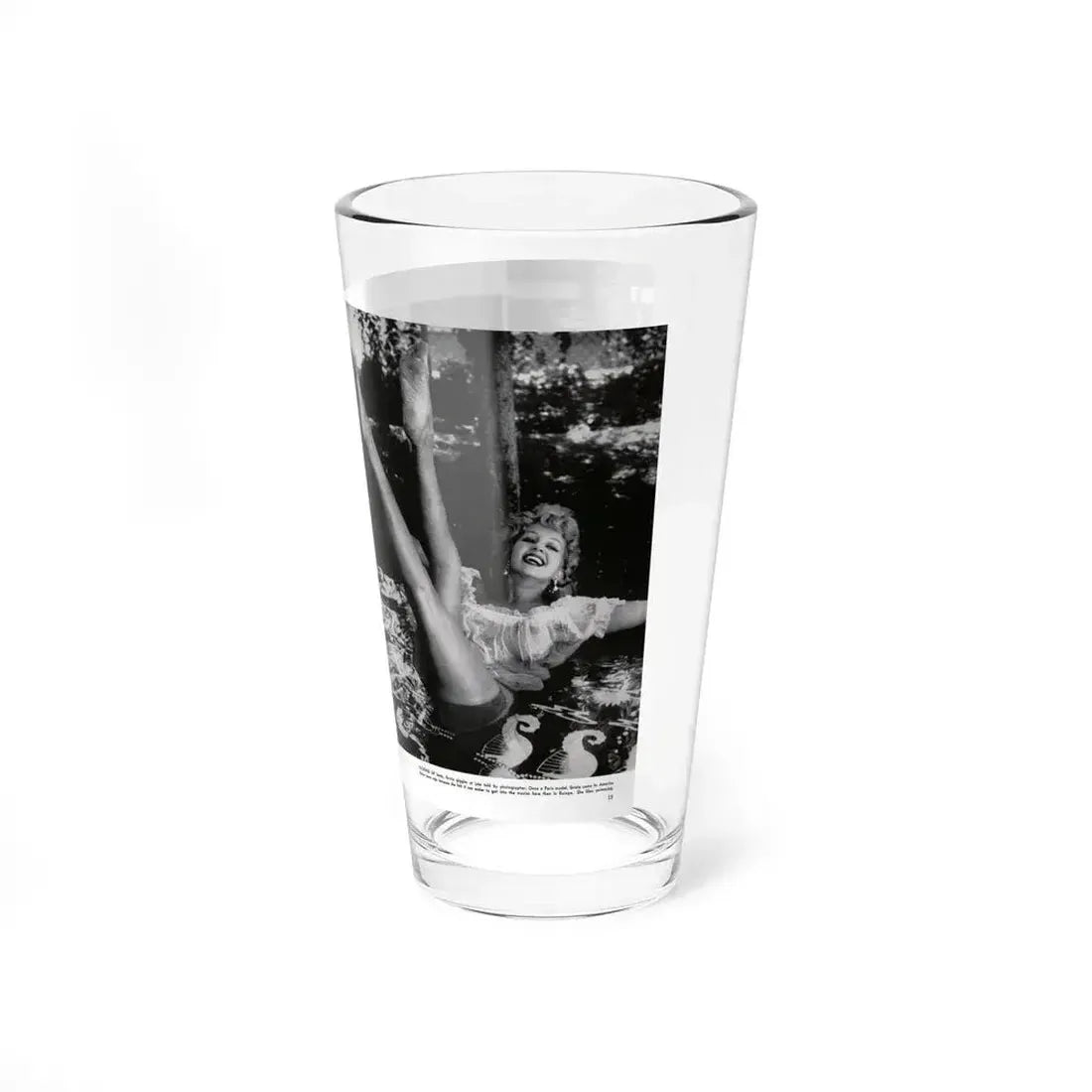 Greta Thyssen #128 - 2 Pages 4 B&W Photos from Modern Man Mag. April '57 (Vintage Female Icon) Pint Glass 16oz - Go Mug Yourself