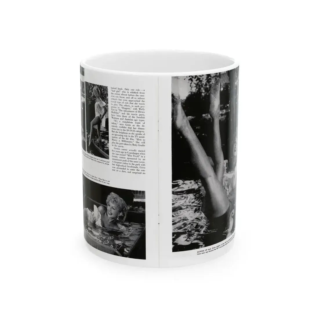 Greta Thyssen #128 - 2 Pages 4 B&W Photos from Modern Man Mag. April '57 (Vintage Female Icon) White Coffee Mug 11oz - Go Mug Yourself