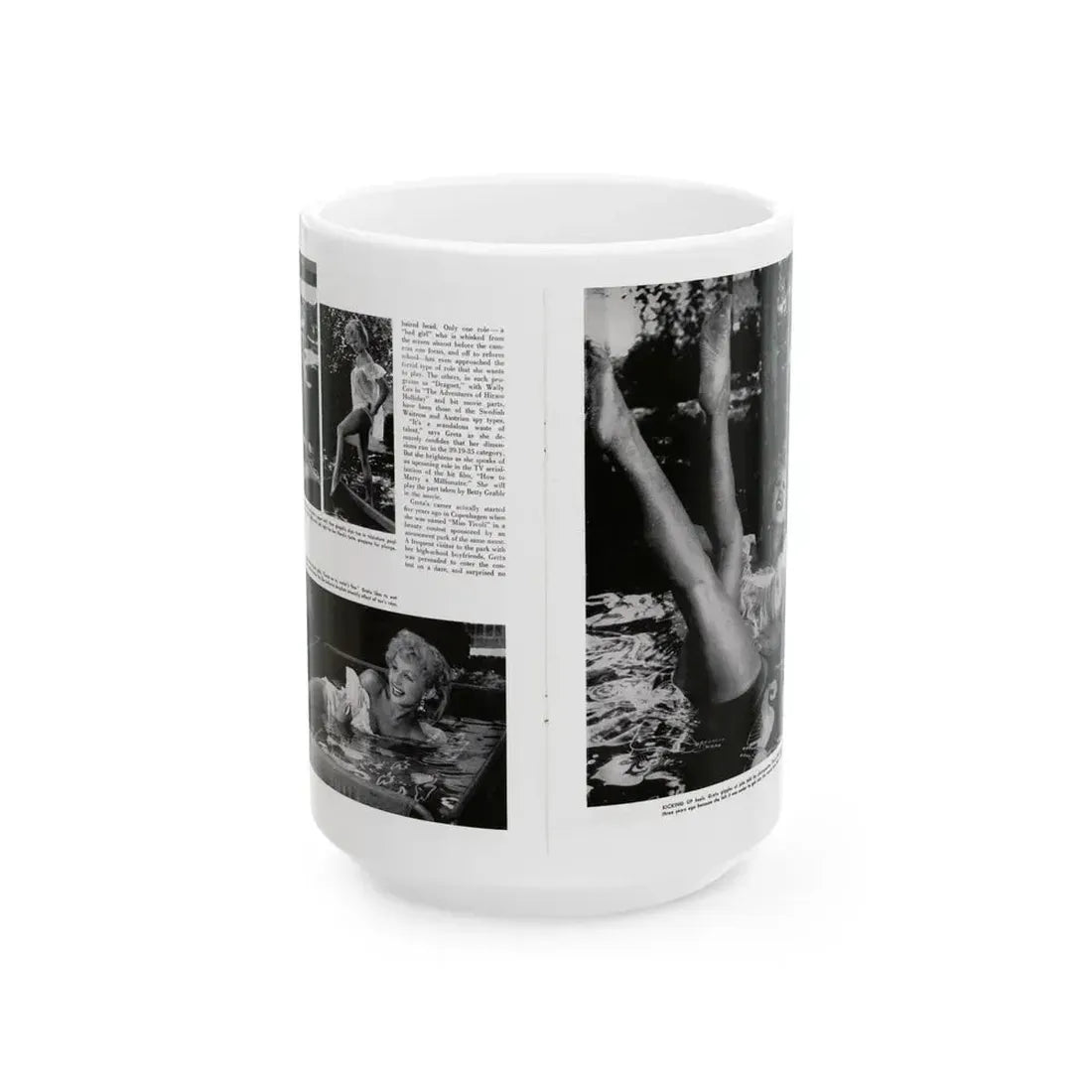 Greta Thyssen #128 - 2 Pages 4 B&W Photos from Modern Man Mag. April '57 (Vintage Female Icon) White Coffee Mug 15oz - Go Mug Yourself