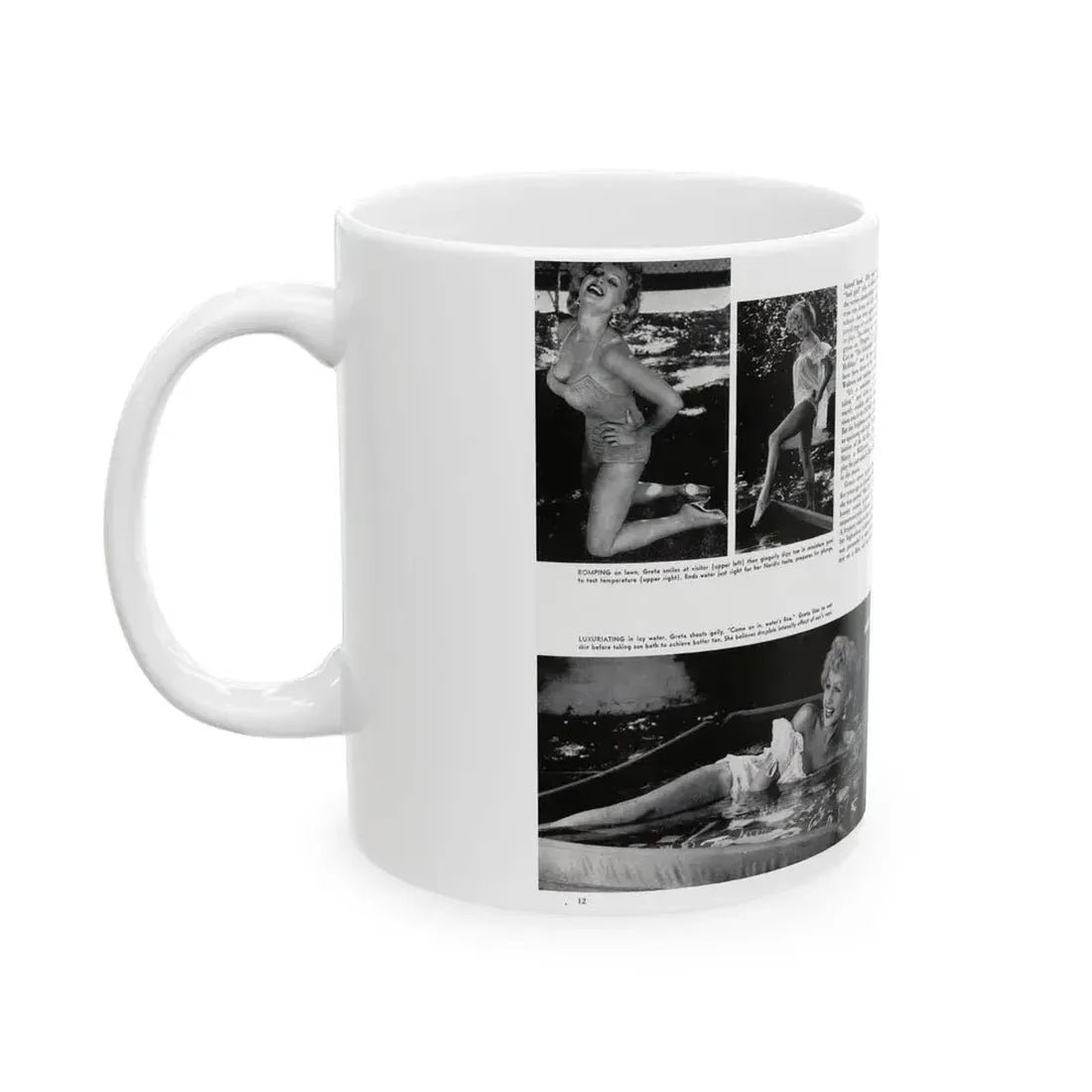 Greta Thyssen #128 - 2 Pages 4 B&W Photos from Modern Man Mag. April '57 (Vintage Female Icon) White Coffee Mug - Go Mug Yourself