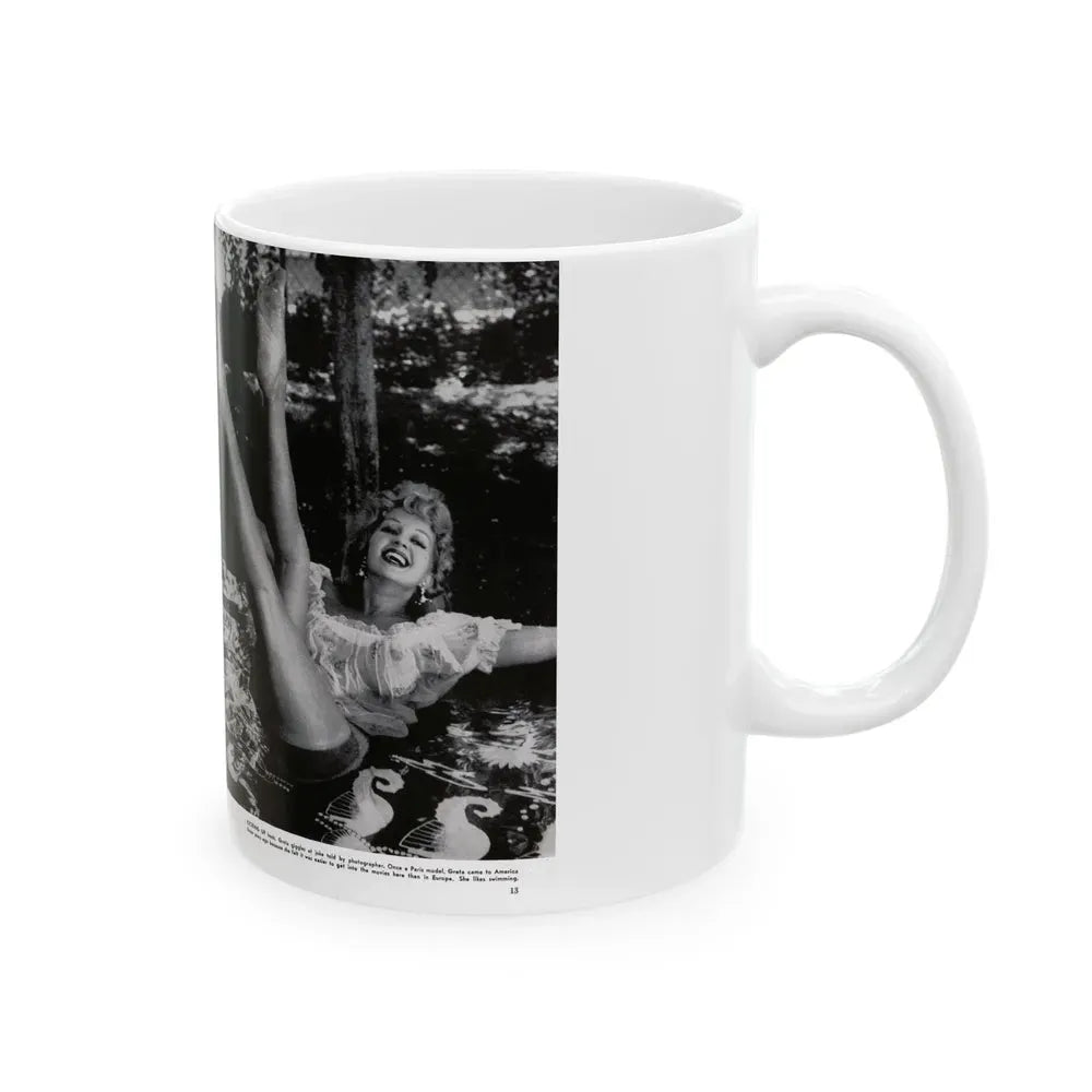 Greta Thyssen #128 - 2 Pages 4 B&W Photos from Modern Man Mag. April '57 (Vintage Female Icon) White Coffee Mug - Go Mug Yourself