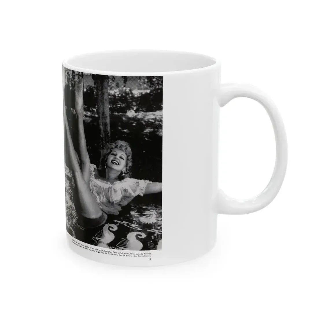 Greta Thyssen #128 - 2 Pages 4 B&W Photos from Modern Man Mag. April '57 (Vintage Female Icon) White Coffee Mug - Go Mug Yourself