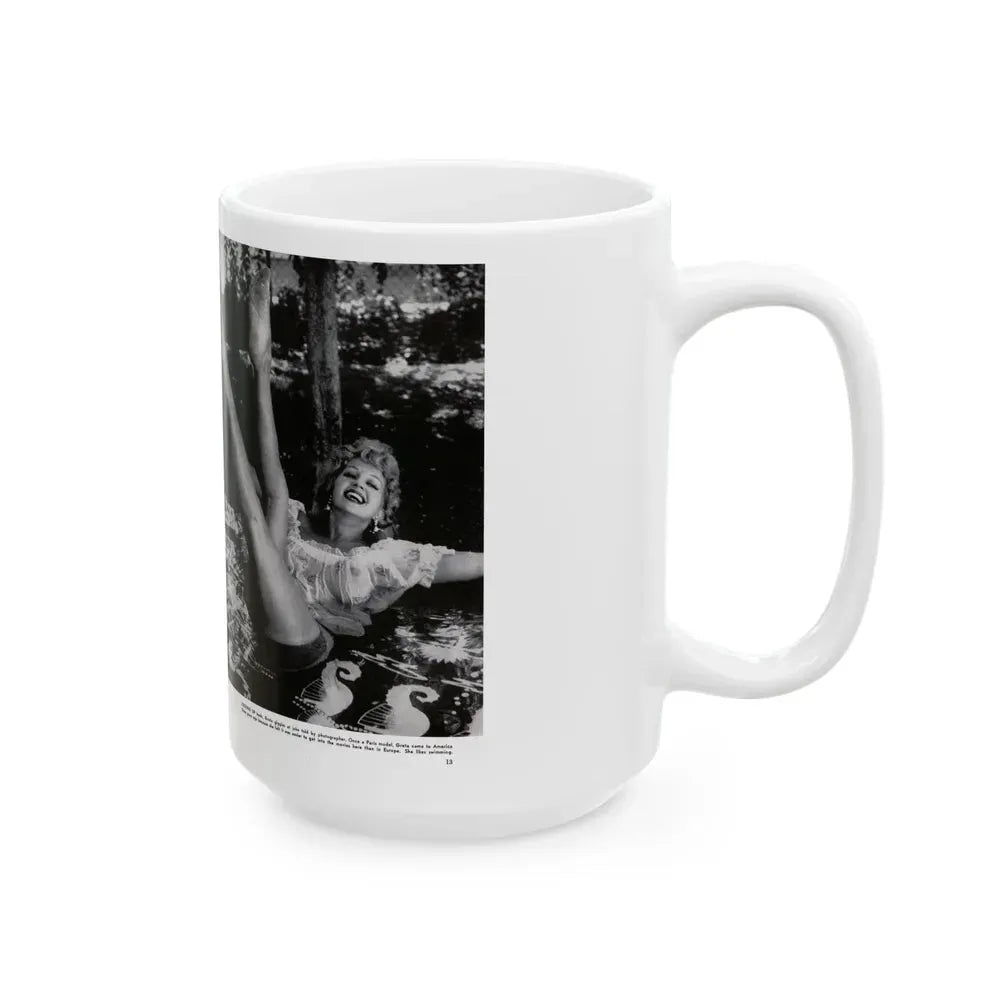 Greta Thyssen #128 - 2 Pages 4 B&W Photos from Modern Man Mag. April '57 (Vintage Female Icon) White Coffee Mug - Go Mug Yourself