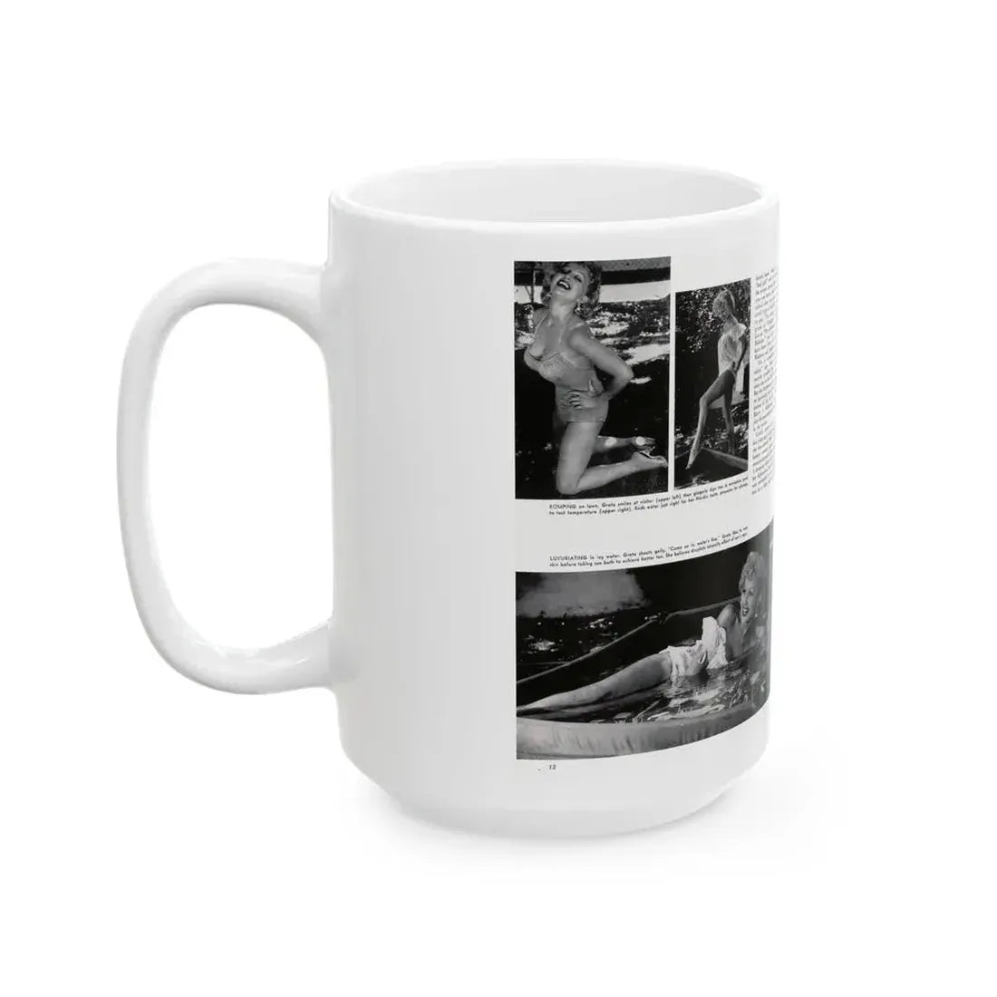 Greta Thyssen #128 - 2 Pages 4 B&W Photos from Modern Man Mag. April '57 (Vintage Female Icon) White Coffee Mug - Go Mug Yourself