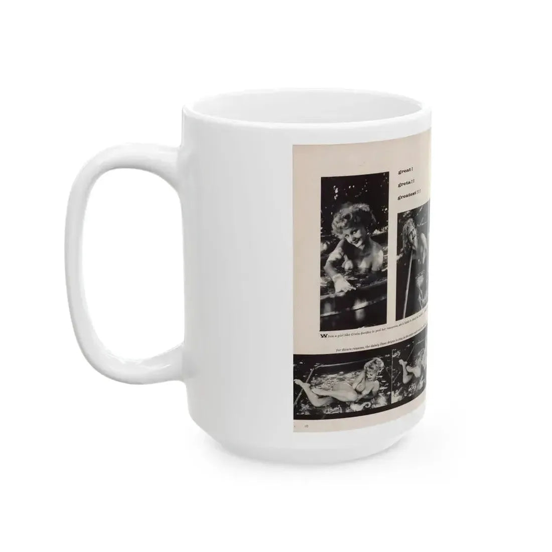 Greta Thyssen #132 - 2 Page 6 B&W Photos from Jem Mag. May '57 (Vintage Female Icon) White Coffee Mug - Go Mug Yourself