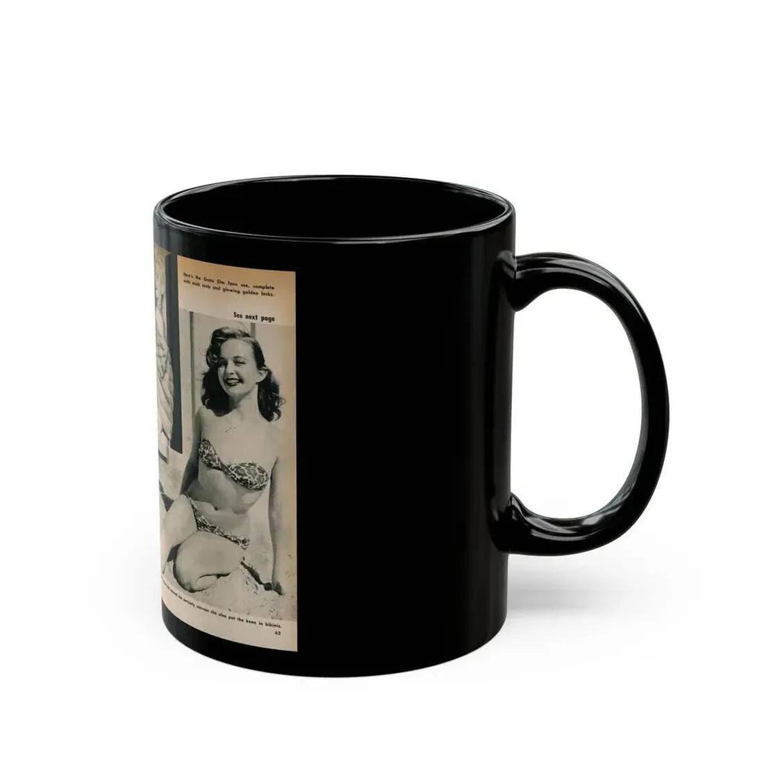 Greta Thyssen #137 - 2 Pages, 3 B&W Photos & Captions from VUE Digest Mag. Nov. '59 (Vintage Female Icon) Black Coffee Mug - Go Mug Yourself