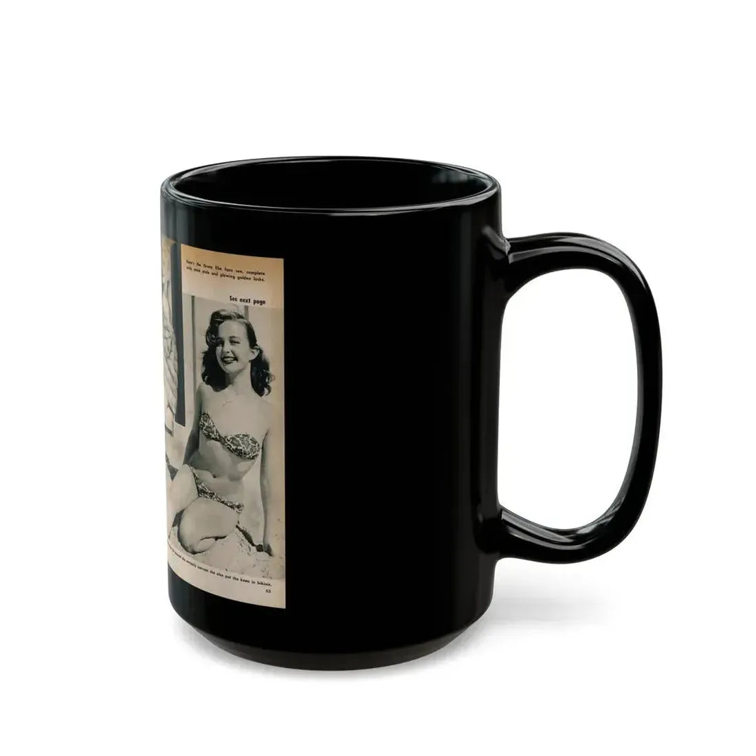 Greta Thyssen #137 - 2 Pages, 3 B&W Photos & Captions from VUE Digest Mag. Nov. '59 (Vintage Female Icon) Black Coffee Mug - Go Mug Yourself