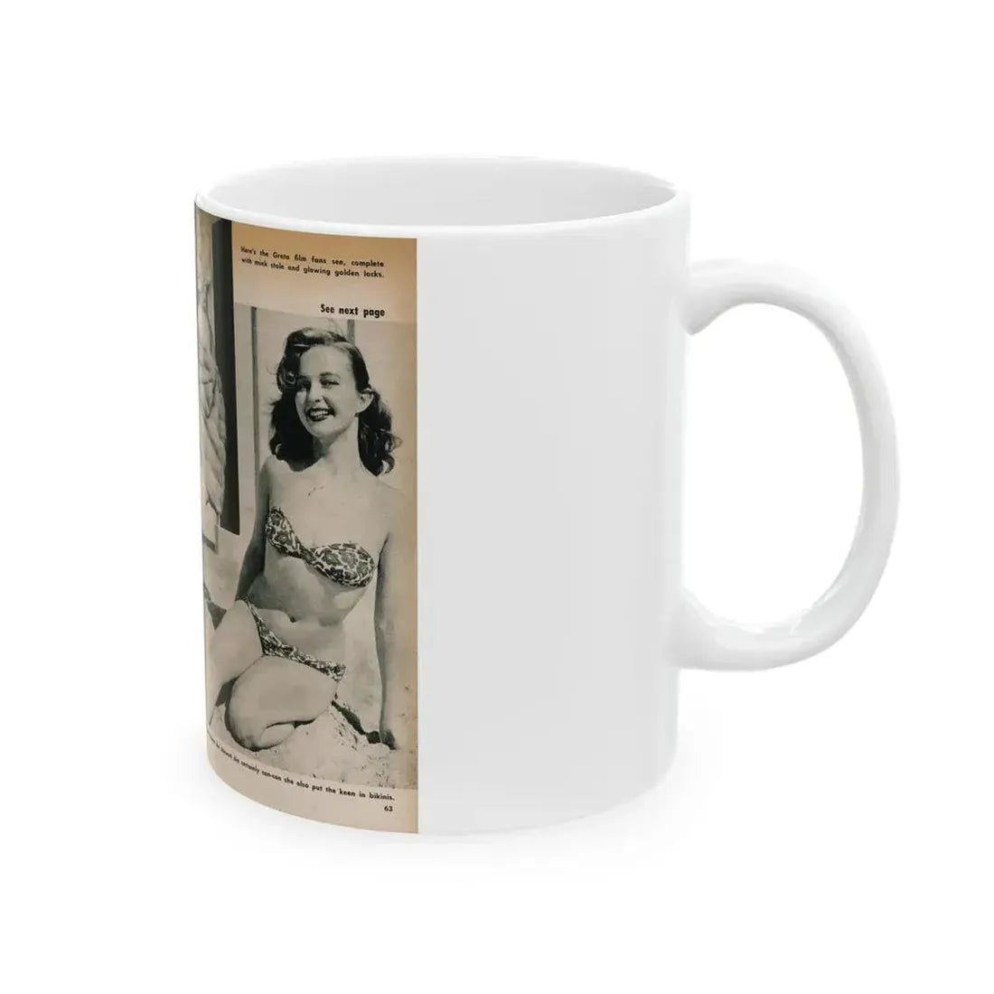 Greta Thyssen #137 - 2 Pages, 3 B&W Photos & Captions from VUE Digest Mag. Nov. '59 (Vintage Female Icon) White Coffee Mug - Go Mug Yourself