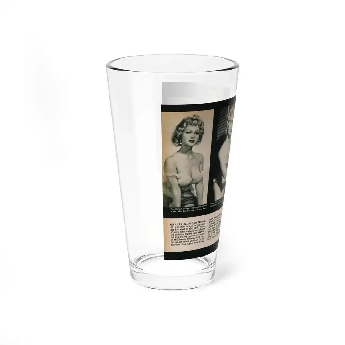 Greta Thyssen #138 - 2 Pages, 3 B&W Photos & Captions from VUE Digest Mag. Nov. '59 (Vintage Female Icon) Pint Glass 16oz - Go Mug Yourself
