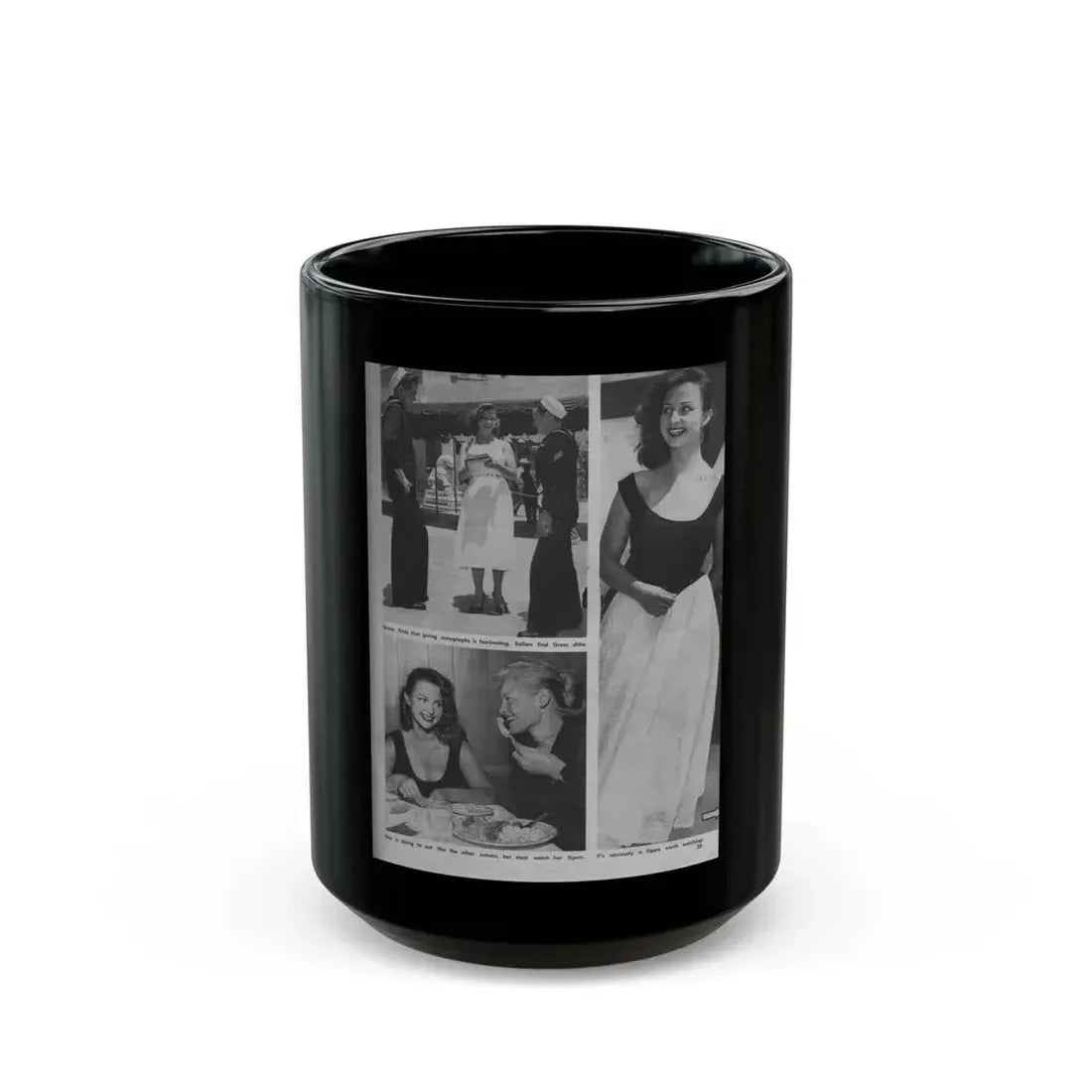 Greta Thyssen #14 - American Beauties Mag. '53 - 3 B&W Photos (Vintage Female Icon) Black Coffee Mug 15oz - Go Mug Yourself