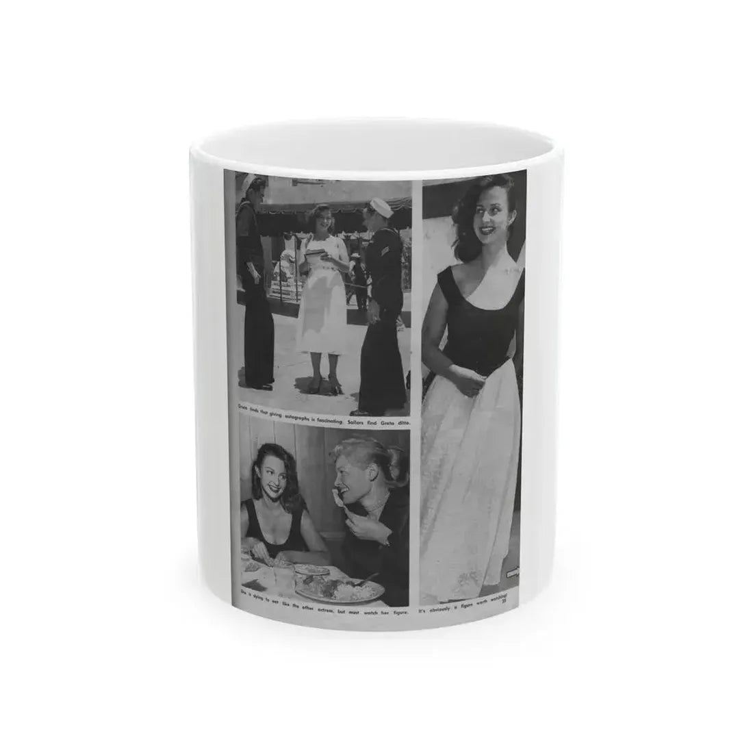 Greta Thyssen #14 - American Beauties Mag. '53 - 3 B&W Photos (Vintage Female Icon) White Coffee Mug 11oz - Go Mug Yourself