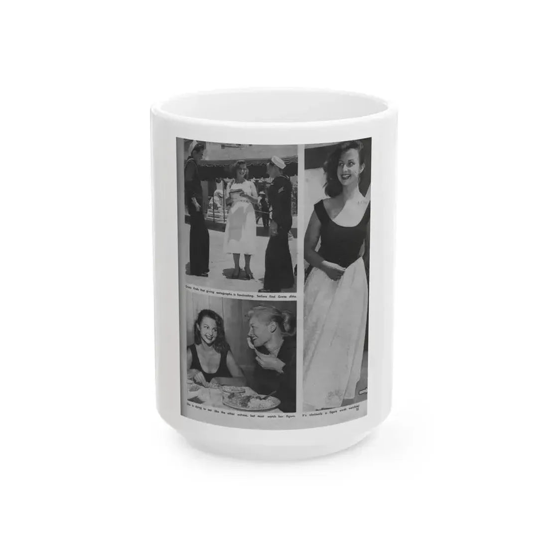 Greta Thyssen #14 - American Beauties Mag. '53 - 3 B&W Photos (Vintage Female Icon) White Coffee Mug 15oz - Go Mug Yourself