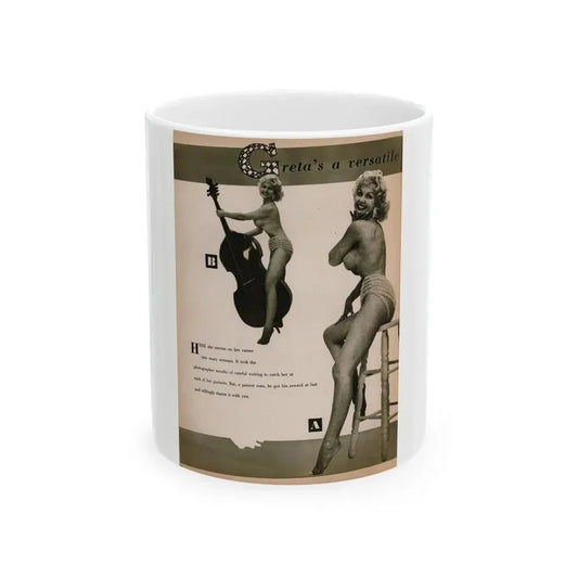 Greta Thyssen #141 - 1 Page & 2 B&W Photos & Captions from Jem Mag. June '58 (Vintage Female Icon) White Coffee Mug 11oz - Go Mug Yourself