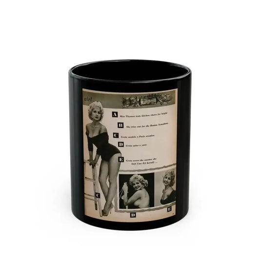 Greta Thyssen #142 - 1 Pages & 3 B&W Photos & Captions from Jem Mag. June '58 (Vintage Female Icon) Black Coffee Mug 11oz - Go Mug Yourself