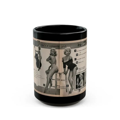 Greta Thyssen #142 - Pages 1 & 2 of 4 with 5 B&W Photos, Captions & Headlines from Jem Mag. June '58 (Vintage Female Icon) Black Coffee Mug 15oz - Go Mug Yourself