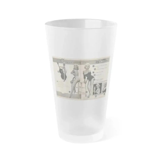 Greta Thyssen #142 - Pages 1 & 2 of 4 with 5 B&W Photos, Captions & Headlines from Jem Mag. June '58 (Vintage Female Icon) Frosted Pint Glass 16oz 16oz Frosted - Go Mug Yourself