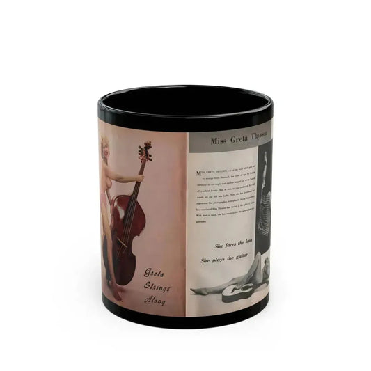 Greta Thyssen #144 - Pages 3 & 4 of 4 with, 1 Full Page Color Photo & 2 B&W Photos, Captions & Headlines from Jem Mag. June '58 (Vintage Female Icon) Black Coffee Mug 11oz - Go Mug Yourself